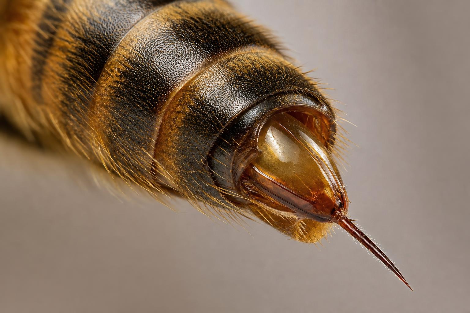 Extreme close-up of a honey bee's barbed stinger