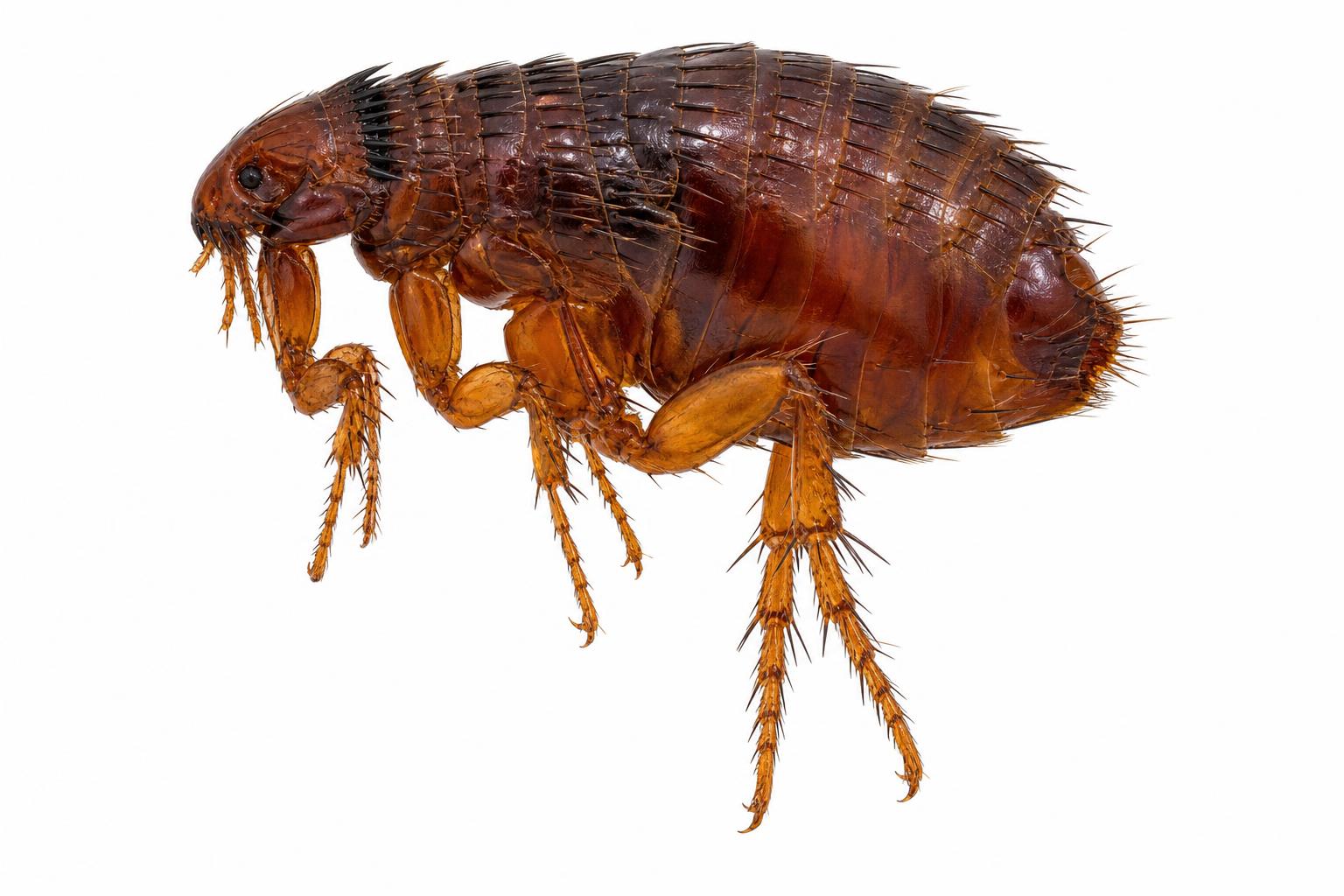 Macro photograph of a cat flea