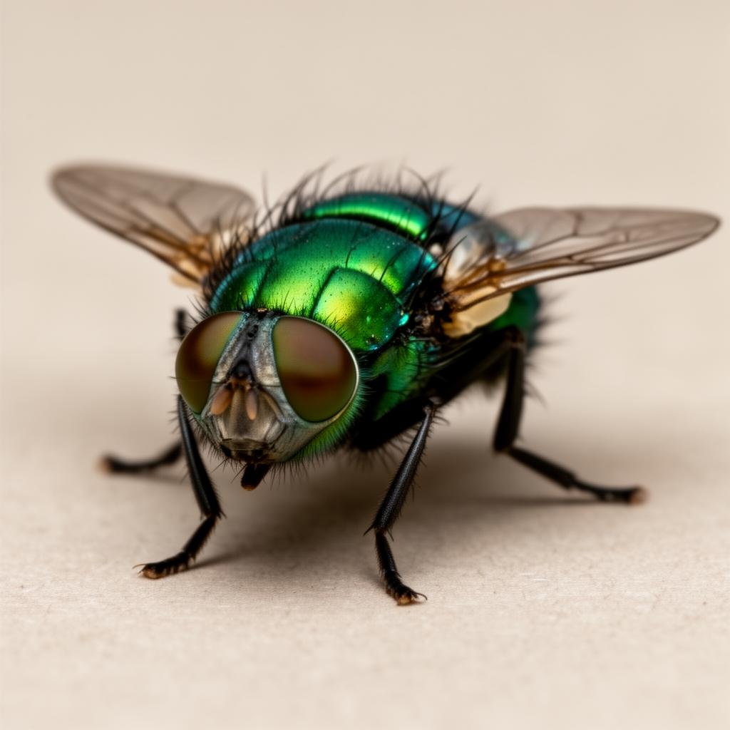Macro photo of a metallic green blow fly