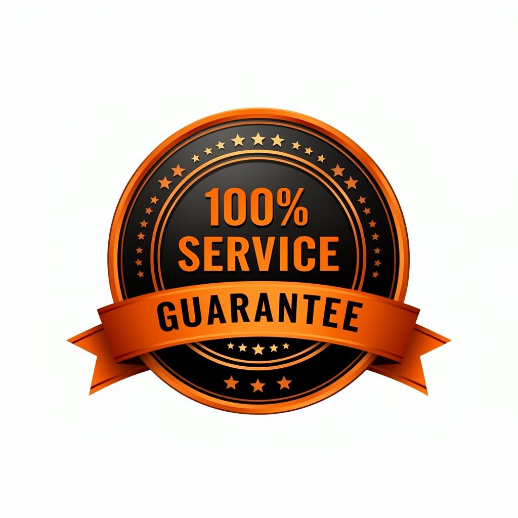 100% Service Guarantee badge in orange and black