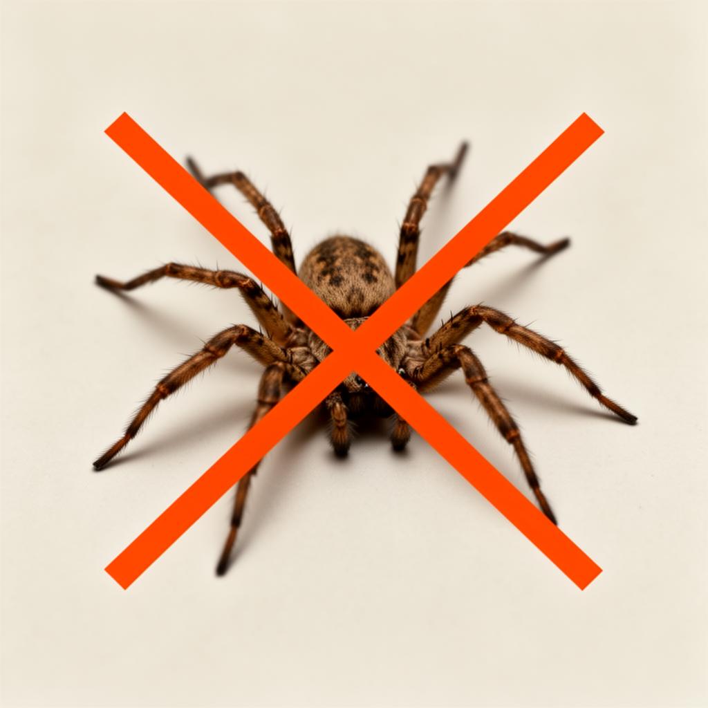 Spider with a bold orange X mark over it indicating elimination